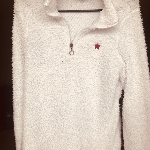 white fuzzy sweatshirt